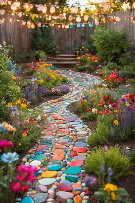 Welcome to a groovy collection of hippie garden ideas! From peaceful pathways to whimsical wind sculptures, discover how to infuse your outdoor space with bohemian charm and vibrant creativity. Boho decor, backyards, outdoor spaces, small, DIY, patio, farmhouse, landscaping, boho theme. Hippy Farmhouse Decor, Creative Patio Ideas, Diy Outdoor Sculpture, Garden Playground Ideas, Peace Garden Ideas, Backyard Inspo Gardens, Ideas To Decorate Your Garden, Whimsical Backyard Ideas, Bohemian Garden Inspiration