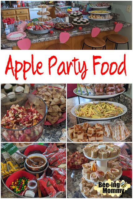 Apple Party Food Ideas - caramel apple fudge, fruit salsa, apple nacho bar & more! Apple Theme Party Food, Apple Themed Food Party Ideas, Apple Theme Party Decorations, Apple Party Food, Apple Harvest Party, Apple Festival Ideas, Baby Shower Apple Theme, Apple Of My Eye Birthday Party, September Party Themes