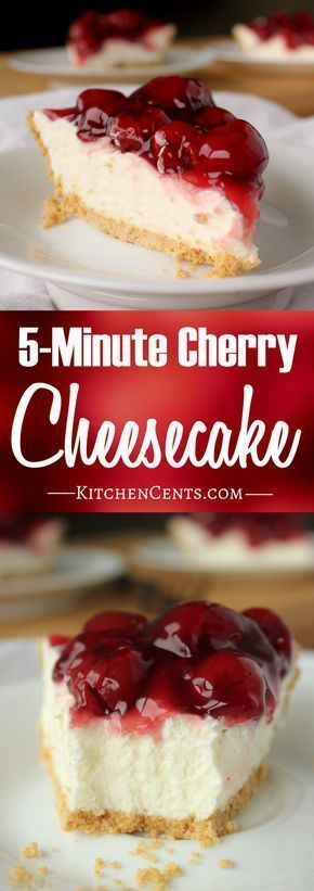 Easy 5-Minute Cherry Cheesecake This 5-Minute No-Bake Cheesecake has a graham cracker crust filled with rich, cheesecake filling topped with sweet pie cherries. Make it in 5 minutes! No Bake Cherry Cheesecake, Rich Cheesecake, Cherry Delight, Biscuits Graham, Cheesecake Pie, Cherry Desserts, Brownie Desserts, Easy Cheesecake Recipes, Cheesecake Filling