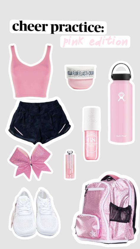 Cheer Banquet Outfit, Pink Cheer Uniforms, Cheer Tryouts Outfit, Pink Cheerleader Aesthetic, Cute Cheerleader Outfits, Cheerleading Practice Outfits, Cheer Warm Ups, Cheer Fits, Cheerleader Aesthetic