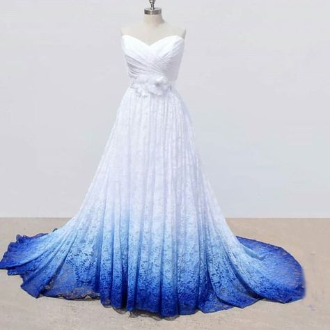 Ombre Wedding Dresses, Wedding Dress Ombre, Sweetheart Lace Wedding Dress, Aquarius Images, Dresses With Flowers, White And Blue Wedding, Ombre Wedding Dress, Blue Wedding Dress, Lace Sweetheart Wedding Dress