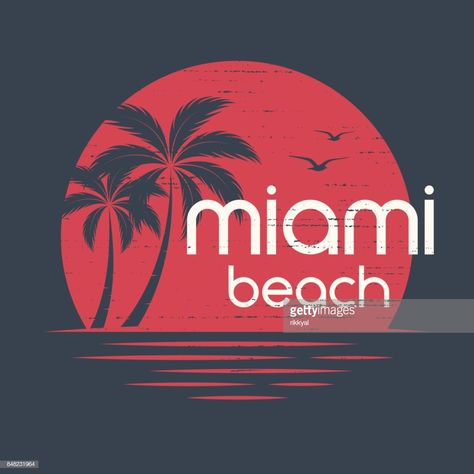 Vector Art : Miami sunset. T-shirt and apparel vector design, print, typography, poster, emblem with palm trees. Miami Logo, Summer Sale Poster, Miami Posters, Summer Typography, Retro Typography Design, Miami Sunset, Summer Sale Banner, Hawaii Vintage, Poster Vintage Retro