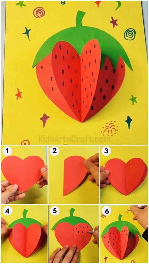 Strawberry Art And Craft, Strawberry Arts And Crafts, Paper Strawberry Crafts, Strawberry Art For Kids, Paper Fruits Craft, Strawberry Crafts Diy, Diy Paper Fruit, Strawberry Crafts Preschool, Strawberry Crafts For Kids