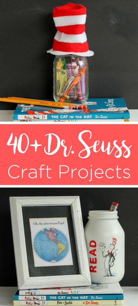 Give these Dr. Seuss crafts a try in your home! Celebrate Read Across America Day with these craft ideas that take 15 minutes or less to make. #drseuss #seuss #readacrossamerica #seusscrafts #quickcrafts #simplecrafts Dr Seuss Classroom, Dr Seuss Crafts, Candy Bar Posters, Mom Birthday Crafts, Seuss Crafts, Seuss Classroom, Read Across America Day, Candy Poster, Dr Seuss Day