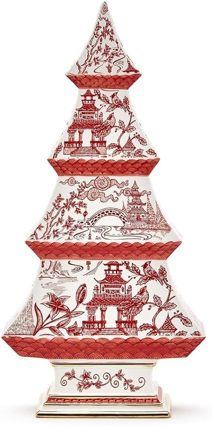 Amazon.com: Two's Company Winter Toile Christmas Tree : Home & Kitchen Chinoiserie Christmas Tree, Toile Christmas, Small Christmas Trees Decorated, Red And White Christmas Tree, Big Christmas Tree, Chinoiserie Christmas, Red Toile, Toile Pattern, Red And White Christmas