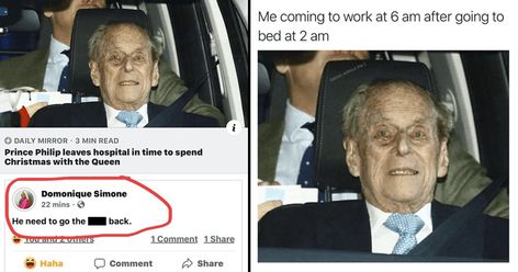 Prince Philip Is Getting Meme'd After Brief Hospital Visit Queen Of England Funny, Queen Elizabeth Memes, England Funny, Royal Family Christmas, Hospital Visit, British Things, Lol So True, My Generation, My Heart Hurts