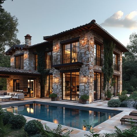 Modern Tuscan Home, Tuscan Mansion, Farmhouse Villa, Tuscan Houses, Modern Farmhouse Aesthetic, Housing Plan, Modern Tuscan, Farmhouse Aesthetic, Tuscan House