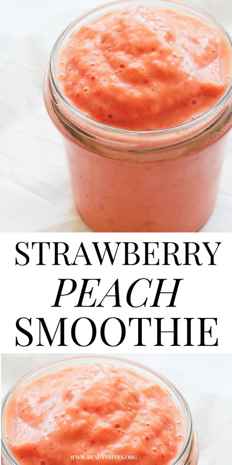 Smoothie Recipes Peach, Strawberry Peach Smoothie, Strawberry Smoothie Recipe, Smoothie Without Banana, Peach Oatmeal, Peach Smoothie Recipes, Peach Smoothie, Smoothie Recipes Strawberry, Strawberry Shake