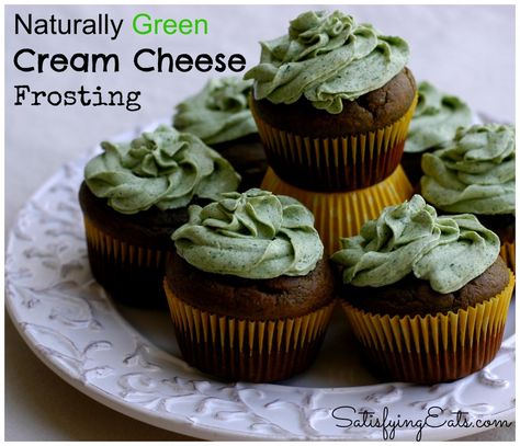 Dye Free Green Frosting, Green Frosted Cupcakes, Thm Deserts, Shamrock Cupcakes, Green Frosting, Liquid Chlorophyll, Lchf Dessert, Trim Healthy Mama Dessert, Keto Cupcakes