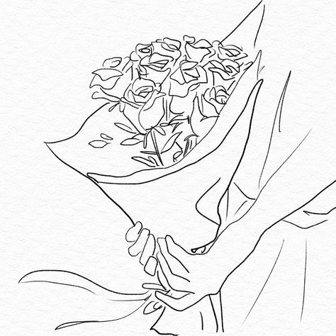 Roses bouquet Valentine’s gift psd grayscale hand drawn illustration | premium image by rawpixel.com / Adj Rose Bouquet Drawing, Bucket Drawing, Line Art Rose, Sketch Line Art, Rose Black And White, Flower Bouquet Drawing, Rose Line Art, Valentines Day Drawing, Flower Boquet