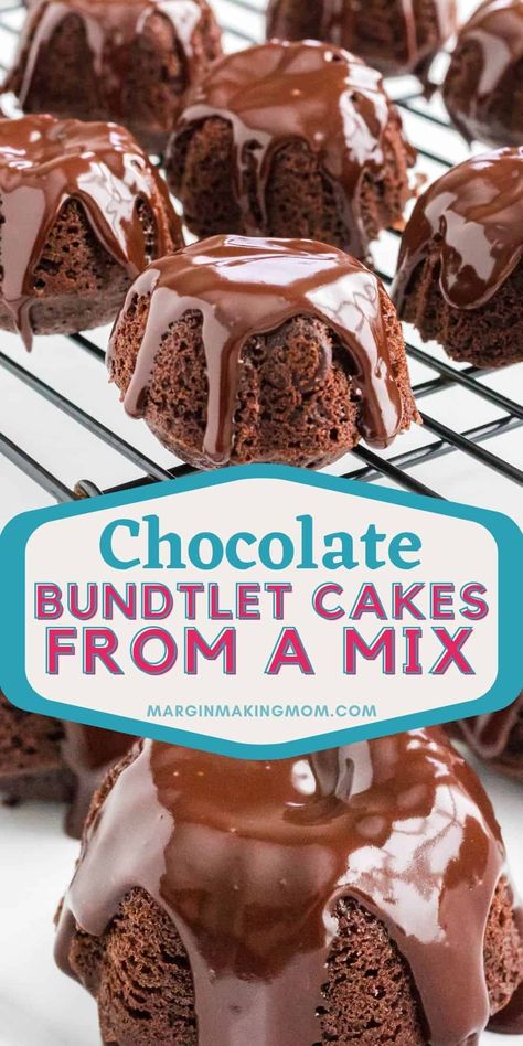 These tiny chocolate bundt cakes are both decadent and adorable! Plus, they're super easy to make, thanks to brownie mix and cake mix. You'll love them--especially with that ganache on top! Mini Chocolate Bundt Cakes Easy, Fig Cake Recipe Simple, Mini Chocolate Bundt Cake Recipe, Chocolate Mini Bundt Cakes, Bundt Cake Recipes Chocolate, Mini Chocolate Bundt Cakes, Chocolate Bundt Cakes, Mini Bunt Cake, Cakes With Chocolate