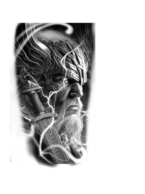 Chronos Tattoo, Odin Tattoo Design, Odin Tattoo, Viking Warrior Tattoos, Persian Tattoo, Naruto Painting, Greek Mythology Tattoos, Full Arm Tattoos, Warrior Tattoos