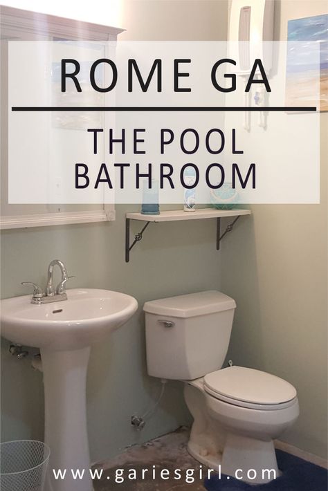 Never ever should carpet be used in a bathroom. Especially if that bathroom is your poolhouse bathroom. We did a lot of work in this bathroom to make it light, bright and most importantly - functional. Small Sink Cabinet, Pool Bathroom Ideas Decor, Small Pool Bathroom Ideas, Pool Bathroom Decor, Poolhouse Bathrooms, Poolhouse Bathroom, Pool Bathroom Ideas, Pool House Bathroom, Pool Bathroom