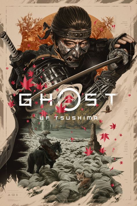 Ghost Of Tsushima Poster, Digital Art Tutorial Photoshop, Anime Behind Glass, Bugs Bunny Drawing, Kuchiki Byakuya, Naruto Painting, Samurai Wallpaper, The Last Samurai, Japanese Poster Design