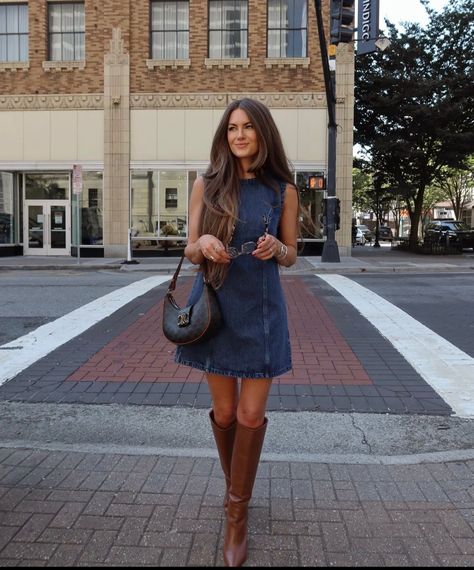 Christian Girl Autumn, Mini Dress Outfits, Christian Girl, Denim Mini Dress, Fashion Fits, Outfit Inspo Fall, Mini Shift Dress, Fall Winter Outfits, Fall Outfit