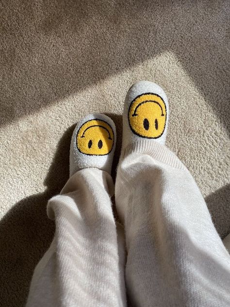 Smiley Face Slippers, Room Music, Indoor Outdoor Slippers, Cute Slippers, Outdoor Slippers, Fuzzy Slippers, Smiley Faces, Yellow Shoes, Gifts For My Sister