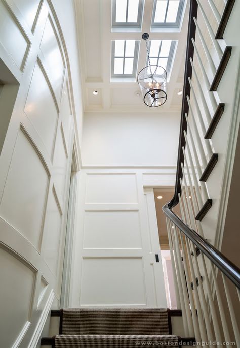 Skylight In Hallway, Skylight In Stairwell, Stairwell Skylight, Victorian Skylight, Molding Lighting, Skylight Ideas, Apartment Front Doors, Skylight Design, Foyer Staircase