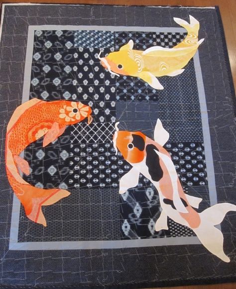 Japanese Quilt Patterns, Asian Quilts, Fish Quilt, Japanese Quilts, Carpe Koi, Hawaiian Quilts, Applique Quilt, Japanese Embroidery, Applique Quilts