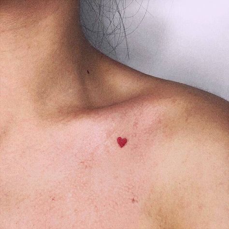 Small Red Heart Tattoo, Red Heart Tattoo, Small Red Heart, Red Heart Tattoos, Collarbone Tattoo, Tattoo Heart, Collar Bone Tattoo, Hand Poke, Professional Tattoo