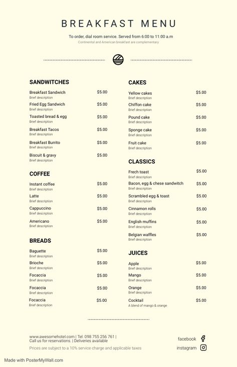 Menu with categories and descriptions Cafe Breakfast Menu Ideas, Breakfast Menu Design, Fried Egg Sandwich, Hotel Menu, Menu Design Inspiration, Cafe Exterior, Diner Menu, Hotel Breakfast, American Breakfast