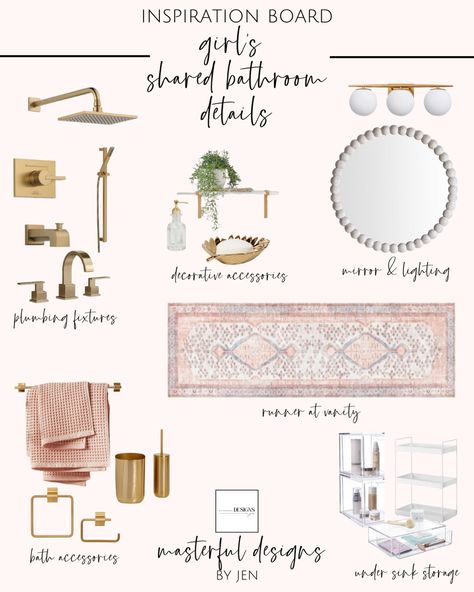 Light Pink Master Bath, Neutral Feminine Bathroom, Girly Neutral Bathroom, Gold Accent Bathroom Ideas, Pink Neutral Bathroom, Girly Boho Bathroom, Blush And Gold Bathroom, Pink Accent Bathroom, Anthropologie Bathroom Inspiration