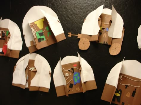 Make A Covered Wagon Craft, How To Make A Covered Wagon Project, Gold Rush Day 4th Grade, Idaho History Projects 4th Grade, Covered Wagon Project Kids, Oregon Trail Crafts, Wagon Craft, Covered Wagon Project, Oregon Trail Activities