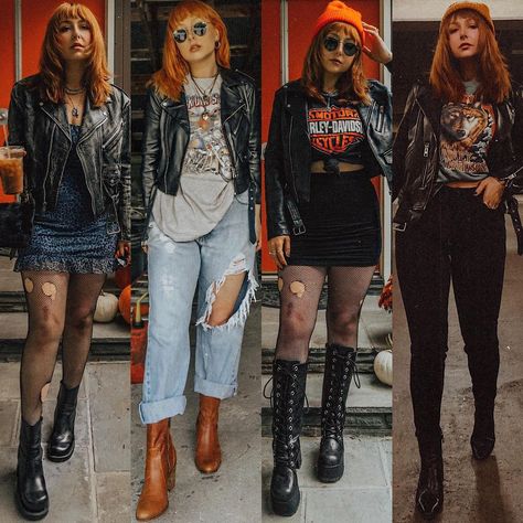 Rock Mom Outfits, Elevated Punk Style, Vintage Rocker Style, Punk Biker Jacket For Fall, Spring Punk Style Biker Jacket For Alternative Fashion, Fall Rocker Style Leather Jacket, Fall Alternative Fashion Biker Jacket, Fall Rocker Biker Jacket, Plus Size Rocker Chic Outfits