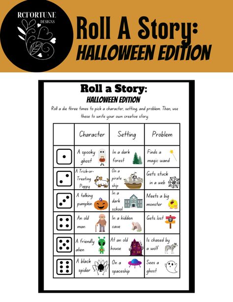 Looking for a fun activity to get your students creative writing juices going? Roll-A-Halloween Story is the perfect thing to keep your students writing and having fun this Halloween! Roll A Story, Monster School, Halloween Stories, Character And Setting, Unit Plan, Story Characters, Novel Studies, Student Writing, Interactive Notebooks