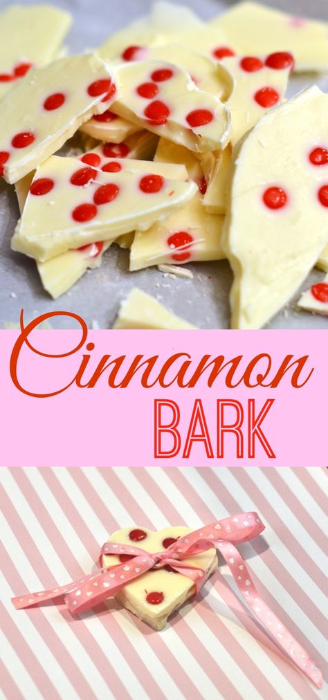 Cinnamon Bark Recipe- Only 5 ingredients and 20 minutes to a velvety white chocolate dotted with crunchy cinnamon candy. Dessert Bark, Chocolate Bark Recipes, Cinnamon Candies, Bark Recipes, Chocolate Bark Recipe, Cinnamon Candy, Candy Bark, Bark Recipe, Cinnamon Bark