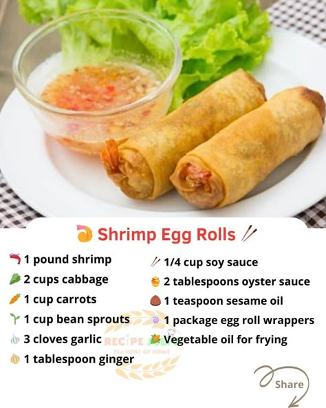 Philipino Food, Filipino Lumpia, Vietnamese Egg Rolls, Shrimp Egg Rolls, Egg Roll Recipe, Food Noodles, Homemade Egg Rolls, Homemade Chinese Food, Chinese Cooking Recipes