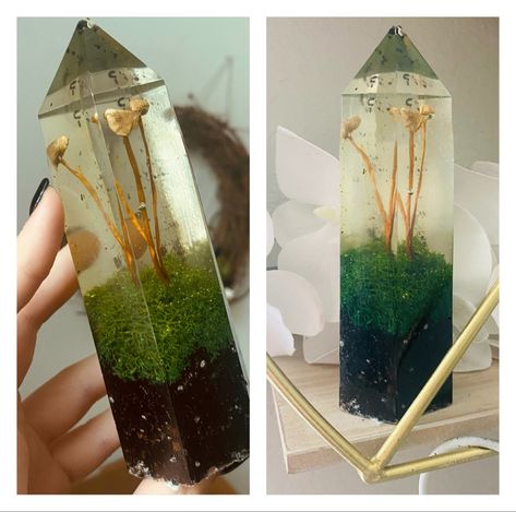 Cottagecore mushroom moss nature resin Mushroom In Resin, Mushrooms In Resin, Moss In Resin, Witchy Resin Crafts, Mushroom Terrarium, Real Mushrooms, Resin Shakers, Cottagecore Design, Witchy Crafts