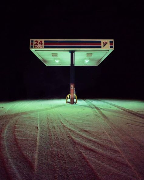 Snow. Liminal Space, Liminal Spaces, Strange Places, Winding Road, Ideas Photography, Cinematic Photography, Navy Ships, Photo Reference, Gas Station