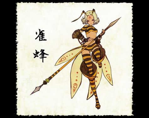 Bee Warrior Bee Character Art, Bee Character Design Concept Art, Bee Hybrid Oc, Bee Human Hybrid, Bee Outfit Drawing, Bee Woman Art, Bee Oc Art, Bee Humanoid, Wasp Character Design