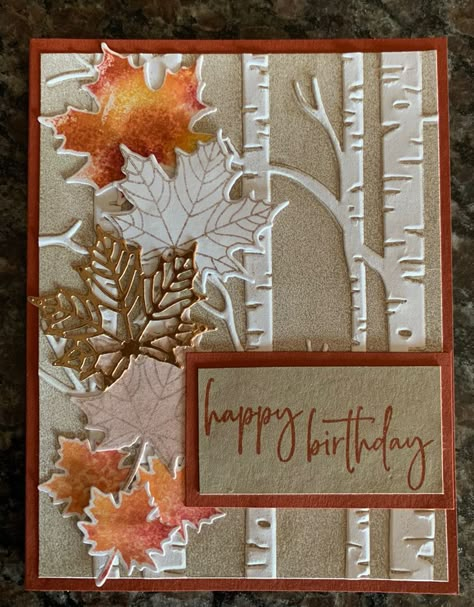 Birch Tree Cards, Fall Birthday Cards Handmade, Soft Seedlings, Fall Cards Handmade, Thanksgiving Cards Handmade, Fall Greeting Cards, Aspen Tree, Autumn Cards, Thanksgiving Card