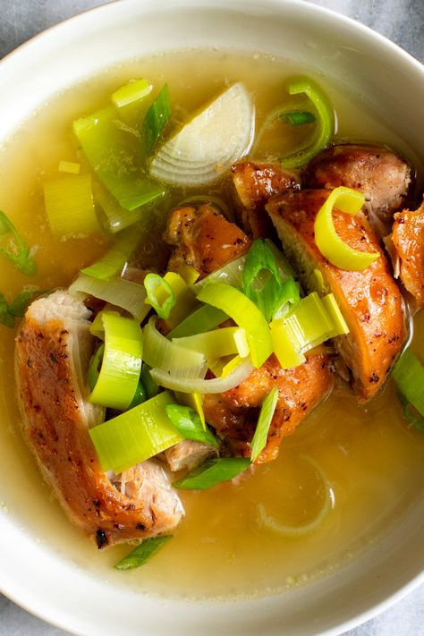 Miso Chicken in Ginger, Leek and Scallion Broth Recipe - NYT Cooking Miso Leek Soup, Chicken Miso Soup, Abs Excercise, Cozy Recipes, Miso Chicken, Dream Food, Spring Chicken, January 2025, Broth Recipes