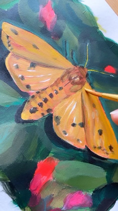 Moth Drawing Reference, Moths Painting, Moth Painting Acrylic Easy, Isabella Tiger Moth Tattoo, Moth Painting Acrylic, Sketchbooks Ideas, Lunar Moth Painting Acrylic, Atlas Moth Painting, Gouache Painting Butterfly