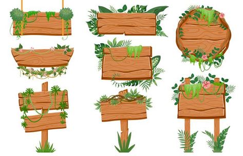 Road Craft, Cartoon Road, Graphic Background Design, Rainforest Theme, Wood Banner, Jungle Lion, Plant Games, Jungle Decor, Sign Boards