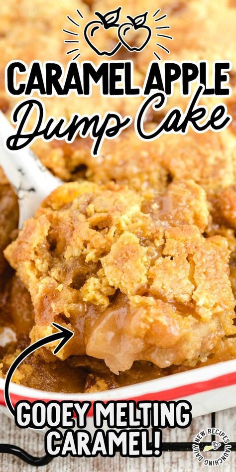 Fall Dessert Recipes Apple, Apple Dump Cake Recipe, Apple Dump Cake, Baked Apple Dessert, Caramel Apple Dump Cake, Apple Dump Cakes, Apple Recipes Easy, Gooey Caramel, Apple Pie Filling