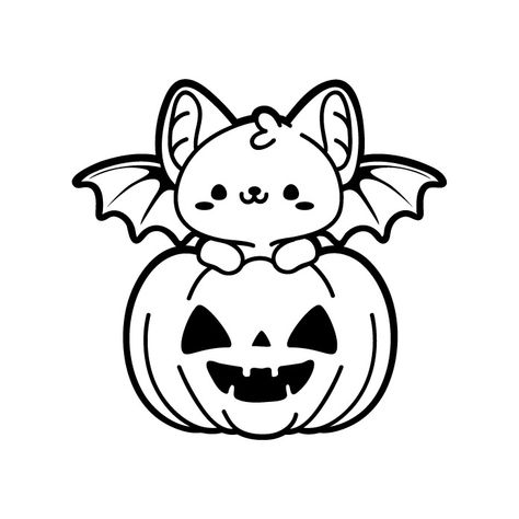 cute bat in a pumpkin lineart Cute Bat Drawing Halloween, Cute Bat Cartoon, Halloween Tattoo Ideas Pumpkins, Bat Line Drawing, Bat Drawing Easy, Cute Bat Drawing, Bats Drawing, Lineart Simple, Pumpkin Art Ideas