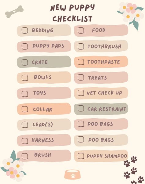 New Puppy, New Dog, checklist, Planner, Edit, Printable, Download, Puppy help, New Dog Help Dog Grocery List, Puppy Needs List, Puppy Setup Ideas, Dog Essentials List, Dog Must Haves Products, Dog Things Pet Products, New Dog Checklist, Puppy Must Haves, Dog Checklist