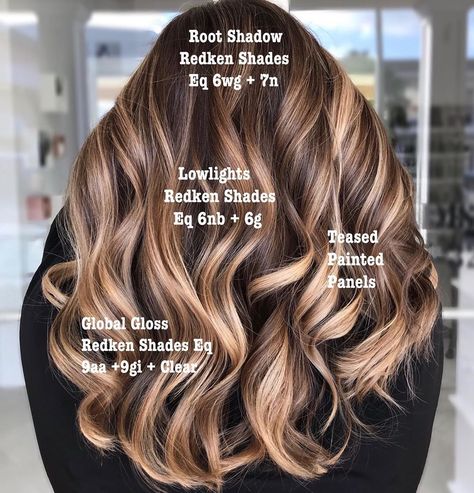 4,747 Likes, 99 Comments - Sue Tyrrell (@suetyrrellstylist) on Instagram: “A little added sparkle ✨ . . This is an example of what I used on this particular client, it’s…” Balayage Formulas, Toner Formulas, Brunette Hair Color With Highlights, Medium Highlights, Redken Hair Color, Redken Hair Products, Redken Shades, Hair Toner, Hair Color Formulas