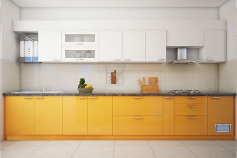 Straight Modular Kitchen Designs in Bangalore Yellow Kitchen Walls, Kitchen Unit Designs, Modular Kitchen Ideas, Modular Kitchen Interior, Functional Kitchen Design, Modular Kitchen Cabinets, Simple Kitchen Design, Kitchen Cupboard Designs, Modular Kitchen Designs