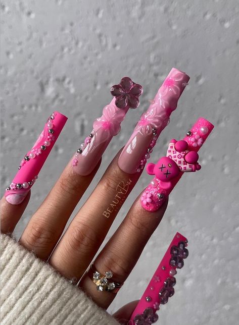 HONEY Pink Press on Nails 3D Flower Nails Pearl Nails Luxe Nails - Etsy