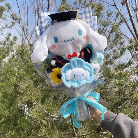 Sanrio Graduation Bouquet, Sanrio Graduation, Plush Bouquet, Graduation Hats, Graduation Bouquet, Sanrio Plush, Congratulations To You, Graduation Hat, Cute Cartoon Characters