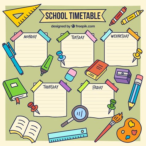 Creative Time Table For School, Cute Timetable Ideas, Class Timetable Ideas, School Timetable Ideas, Templat Jadwal, Timetable Ideas For Classroom, School Timetable Template, Timetable Design, Timetable Ideas