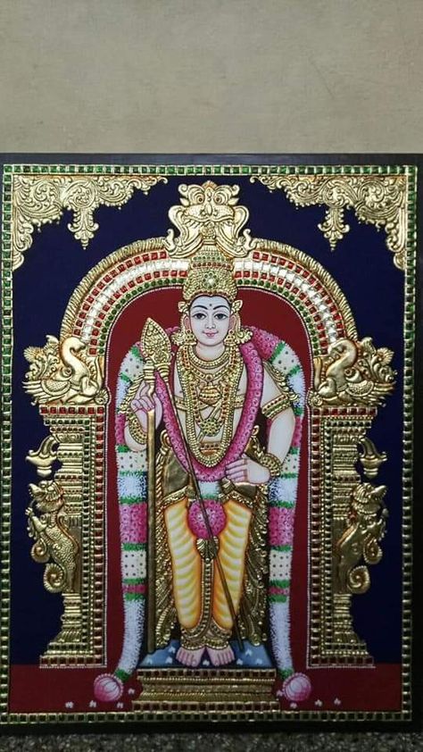 Murugan Tanjore Painting, Face Oil Painting, God Painting, Tanjore Art, Mysore Painting, Rajasthani Painting, Indian Traditional Paintings, Buddhist Art Drawing, Tanjore Paintings