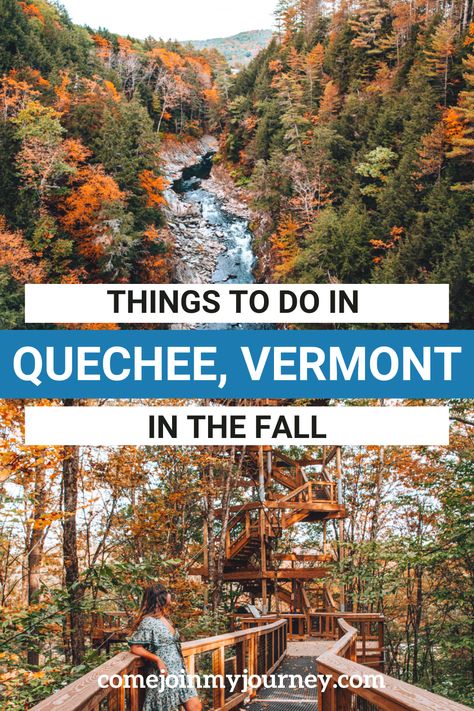 Guide to the best things to do in Quechee, VT, including the best attractions in Quechee and fun things to do nearby. This village in Vermont has plenty of fun things to do year round! Killington Vermont Things To Do, Queeche Vermont, Quechee Gorge Vermont, Vermont Hiking, Quechee Vermont, Vermont In The Fall, Visit Vermont, Vermont Travel, Vermont Vacation