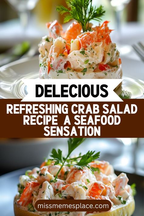 Dive into a Refreshing Crab Salad Recipe that captures the essence of summer! This seafood sensation pairs fresh crab meat with crisp veggies and a tangy mayonnaise dressing for an irresistible combination of flavors. Ideal for warm days spent outdoors or elegant gatherings, this salad can be served as a starter or a main dish. With its easy prep and delightful taste, it’s a recipe you’ll want to share with family and friends. Get ready to impress with this simple yet delicious dish! Lobster Salad Recipes Simple, Easy Crab Salad Recipe, Seafood Salad Recipe With Crab Shrimp, Seafood Salad Recipe With Crab, Fresh Crab Recipes, Imitatation Crab Salad Recipe, Imation Crab Salad Recipes, Recipe For Crab Salad, Crab Salad Recipe Easy