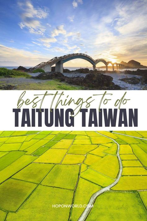 sanxiantai bridge and rice fields in taitung county taiwan Things To Do In Taipei, Best Souvenirs From Taiwan, Travel To Taiwan, Taiwan Beaches, Taitung Taiwan, Taiwan Itinerary, Taiwan Travel, Surf Trip, Living Abroad