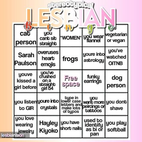 Lesbian Stereotype Bingo, Pride Bingo, Lgbtq Bingo, Random Bingo, Bingo Meme, Wlw Goals, Gay Bingo, Twitter Interaction, Fun Templates